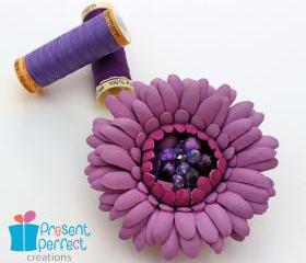 Leather flower, leather brooch, floral corsage, pink gerbera