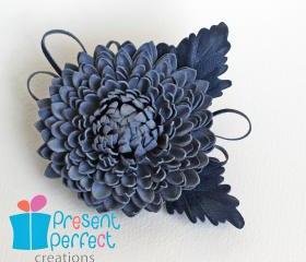 Leather flower, suede brooch, floral corsage, blue leather brooch