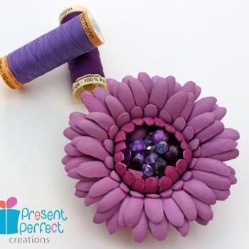 Leather flower, leather brooch, floral corsage, pink gerbera