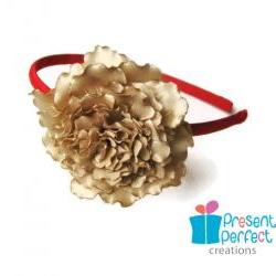 Golden peony headband, girls fabric flower headband