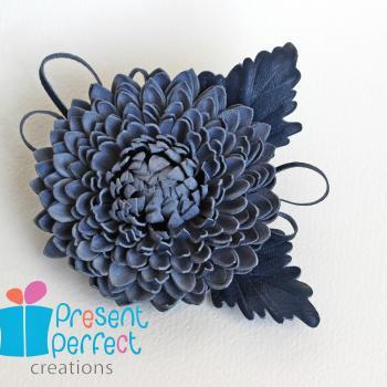 Leather flower, suede brooch, floral corsage, blue leather brooch
